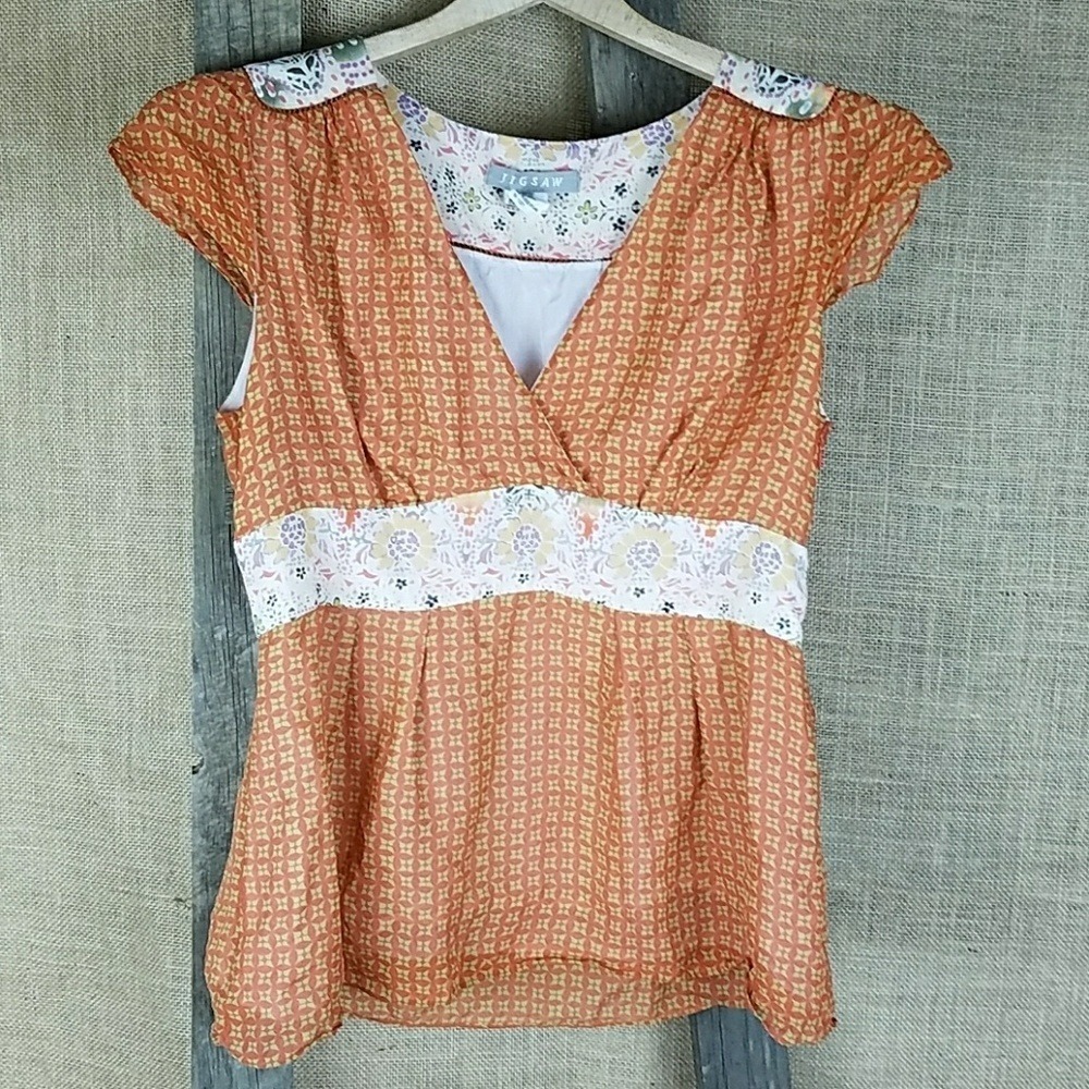 Jigsaw women 6 top silk lined orange boho prairie peasant cottagecore